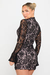 Black Keyhole Cut Out Floral Lace Mini Dress