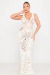 Cream Crochet Sleeveless Cut Out Maxi Dress