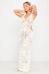 Cream Crochet Sleeveless Cut Out Maxi Dress