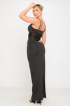 Black Plunge Mesh Cut Out Strappy Maxi Dress