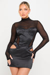 Black Mesh High Neck Cut Out Bustier Mini Dress