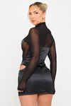 Black Mesh High Neck Cut Out Bustier Mini Dress