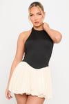 Black Contrast Drop Waist Backless Puffball Mini Dress