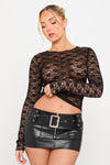 Black Sheer Floral Lace Long Sleeve Top