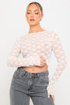 White Sheer Floral Lace Long Sleeve Top