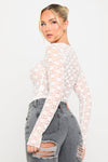 White Sheer Floral Lace Long Sleeve Top