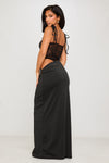 Black Lace Shoulder Tie Asymmetric Maxi Dress