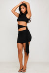 Black One Shoulder Cut Out Side Tie Mini Dress