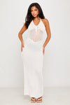 White Crochet Knit Halter Open Back Maxi Dress