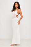 White Crochet Knit Halter Open Back Maxi Dress