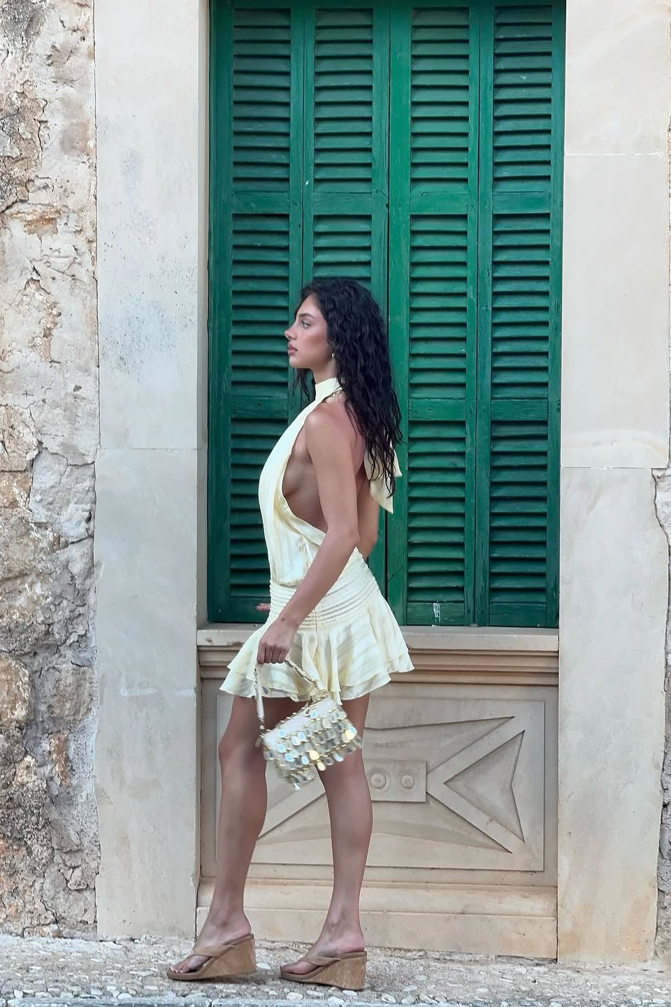 Cream Chiffon Halter Neck Tiered Mini Dress