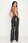 Black Faux Leather High Waist Straight Leg Trousers