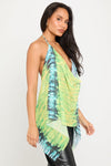 Green Multi Print Plunge Halter Neck Top