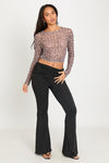 Leopard Print Sheer Mesh Long Sleeve Crop Top