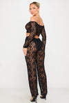 Black Floral Lace Straight Leg Trousers