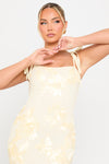 Cream Floral Embroidered Shoulder Tie Maxi Dress