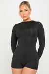 Black Zip Front Long Sleeve Playsuit