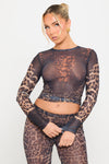 Leopard Print Sheer Top & Flare Trousers Co-Ord