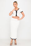 White Contrast Rib Knit Top & Midi Skirt Co-Ord