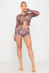 Leopard Print Semi Sheer Button Front Top & Shorts Co-Ord