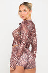 Leopard Print Semi Sheer Button Front Top & Shorts Co-Ord