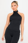 Black High Neck Halter Top & Wide Leg Trousers