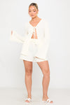 White Linen Tie Front Top & Shorts Beach Co-Ord