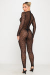 Black Sheer Lace High Neck Long Sleeve Jumpsuit