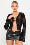 Black Sheer Floral Embossed Tie Front Top