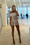 White Sheer Lace Off Shoulder Fold Over Playsuit