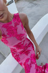 Pink Floral Embroidered Sleeveless Maxi Dress