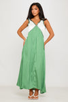 Green Satin Contrast V-Neck Sleeveless Maxi Dress