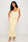 Yellow Floral Print Frill Detail Slip Maxi Dress