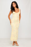 Yellow Floral Print Frill Detail Slip Maxi Dress