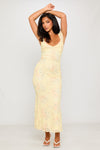 Yellow Floral Print Frill Detail Slip Maxi Dress