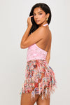 Pink Lace Halter Neck Plunge Crop Top