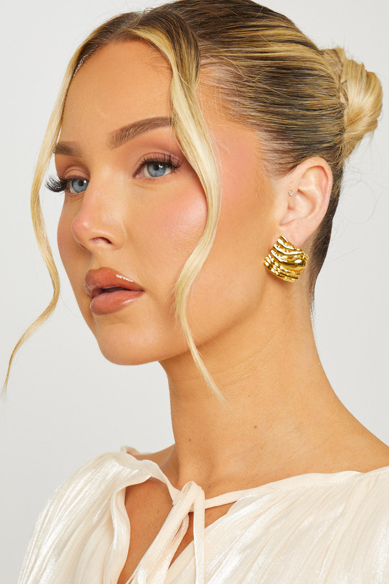 Gold Textured Drop Earrings