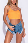 Neon Orange Rib Knit Strappy Crop Top