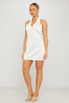 Champagne Satin Plunge Halterneck Mini Dress