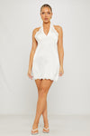 Champagne Satin Plunge Halterneck Mini Dress
