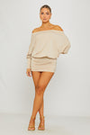 Cream Off Shoulder Ruched Batwing Mini Dress