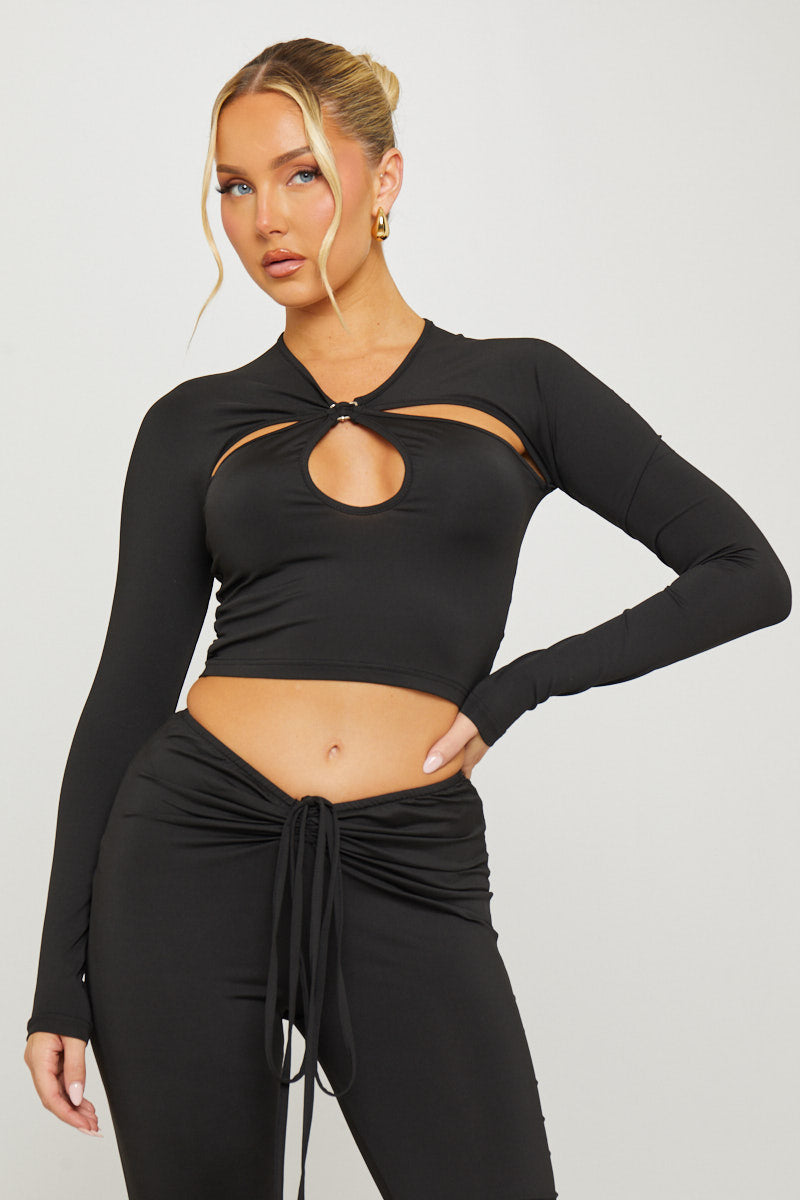 Black Cut Out Detail Long Sleeve Crop Top
