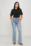 Black Cinched Waist Short Sleeve T-Shirt