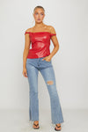 Red Faux Leather One Shoulder Asymmetric Top
