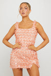 Peach Sequin Embellished Split Detail Mini Dress