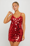 Wine Sequin Halter Neck Open Back Mini Dress