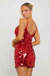 Wine Sequin Halter Neck Open Back Mini Dress