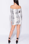 White Snake Print Long Sleeve Bandeau Mini Dress