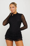 Black Lace Frill Detail High Neck Mini Dress