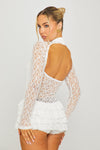 White Lace Frill Detail High Neck Mini Dress
